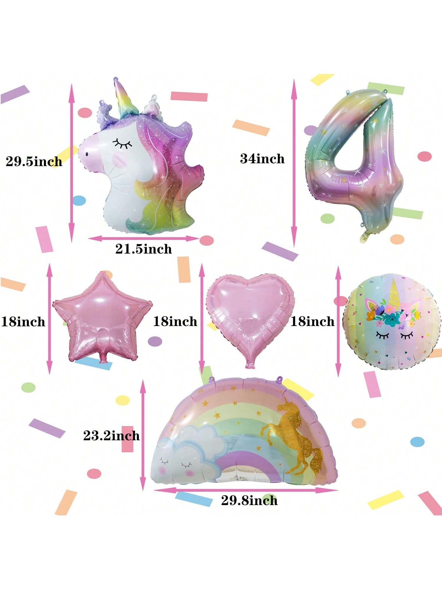 Unicorn Balloons for Birthday & Party Decorations with Heart Star Rainbow Balloons