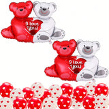 24pcs 40in I Love You Teddy Balloons with Red White Hearts for Romantic Decor