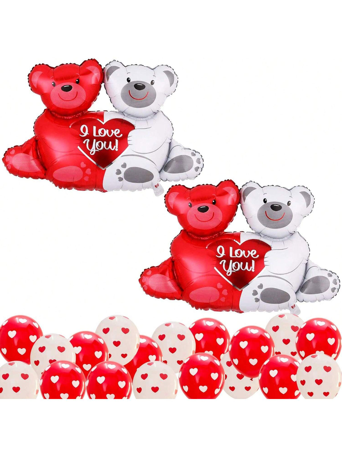 24pcs 40in I Love You Teddy Balloons with Red White Hearts for Romantic Decor