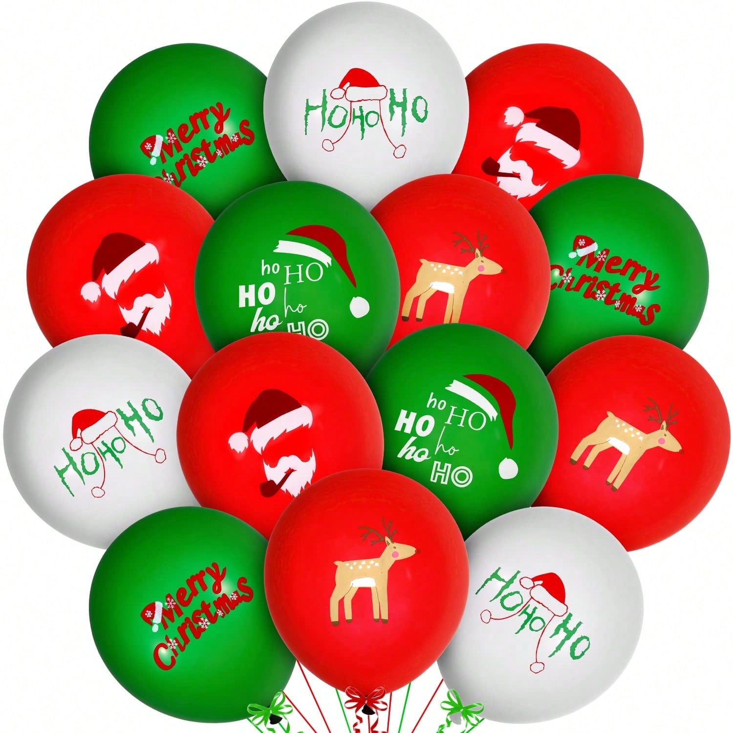 50PCS Reindeer Christmas Latex Balloons Red & Green 12 Inch Party Decor