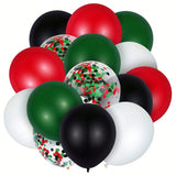 60pcs Red Black Green Balloons 12" with White Green Confetti for Forest Party