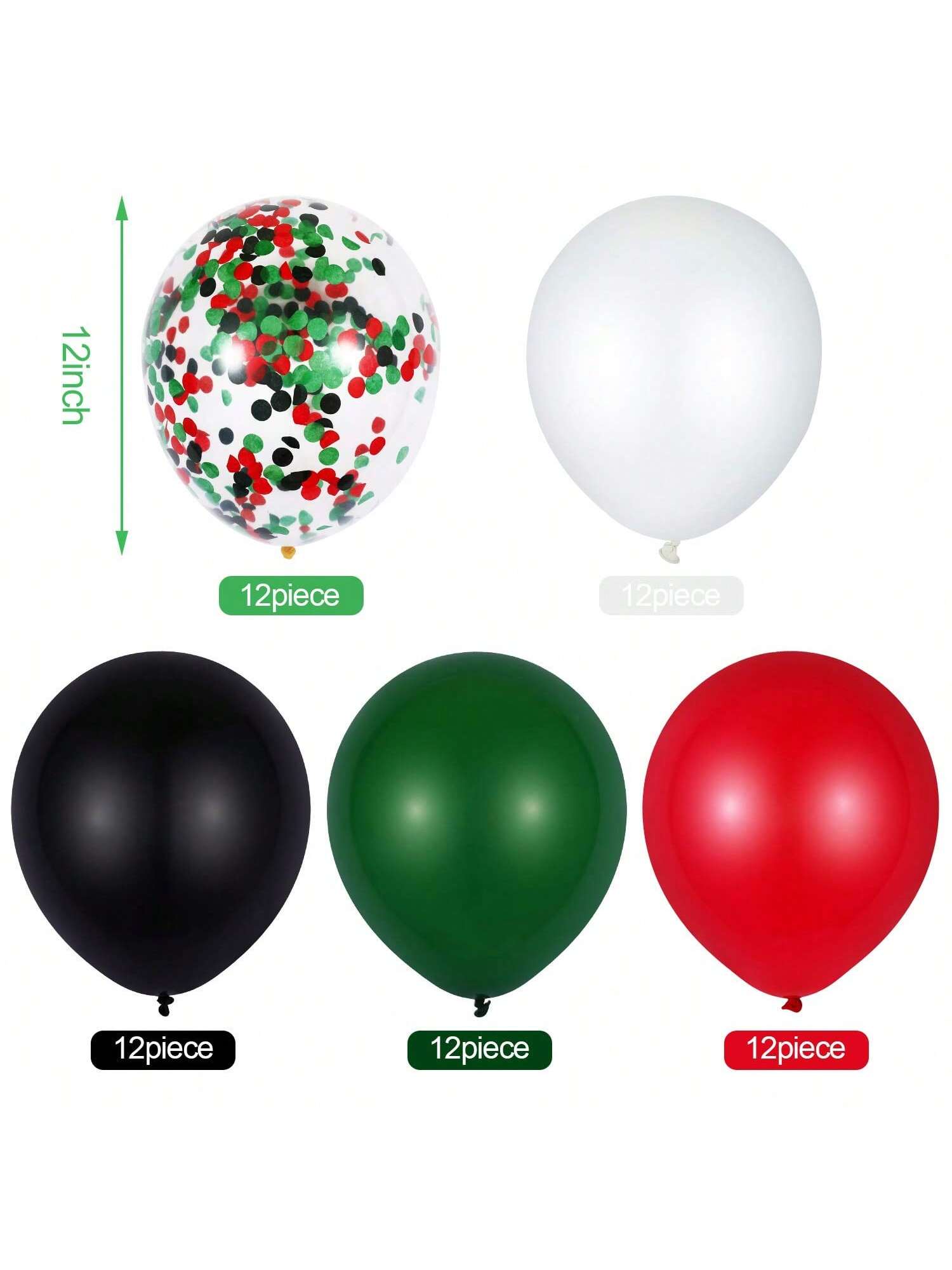 60pcs Red Black Green Balloons 12" with White Green Confetti for Forest Party