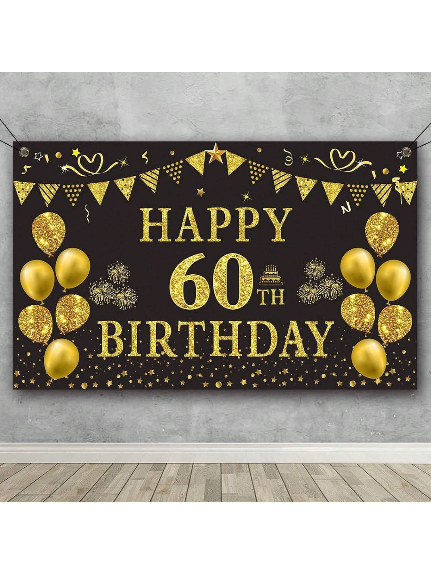 Gold and Black 60th Birthday Backdrop Banner for Party and Photography Decor
