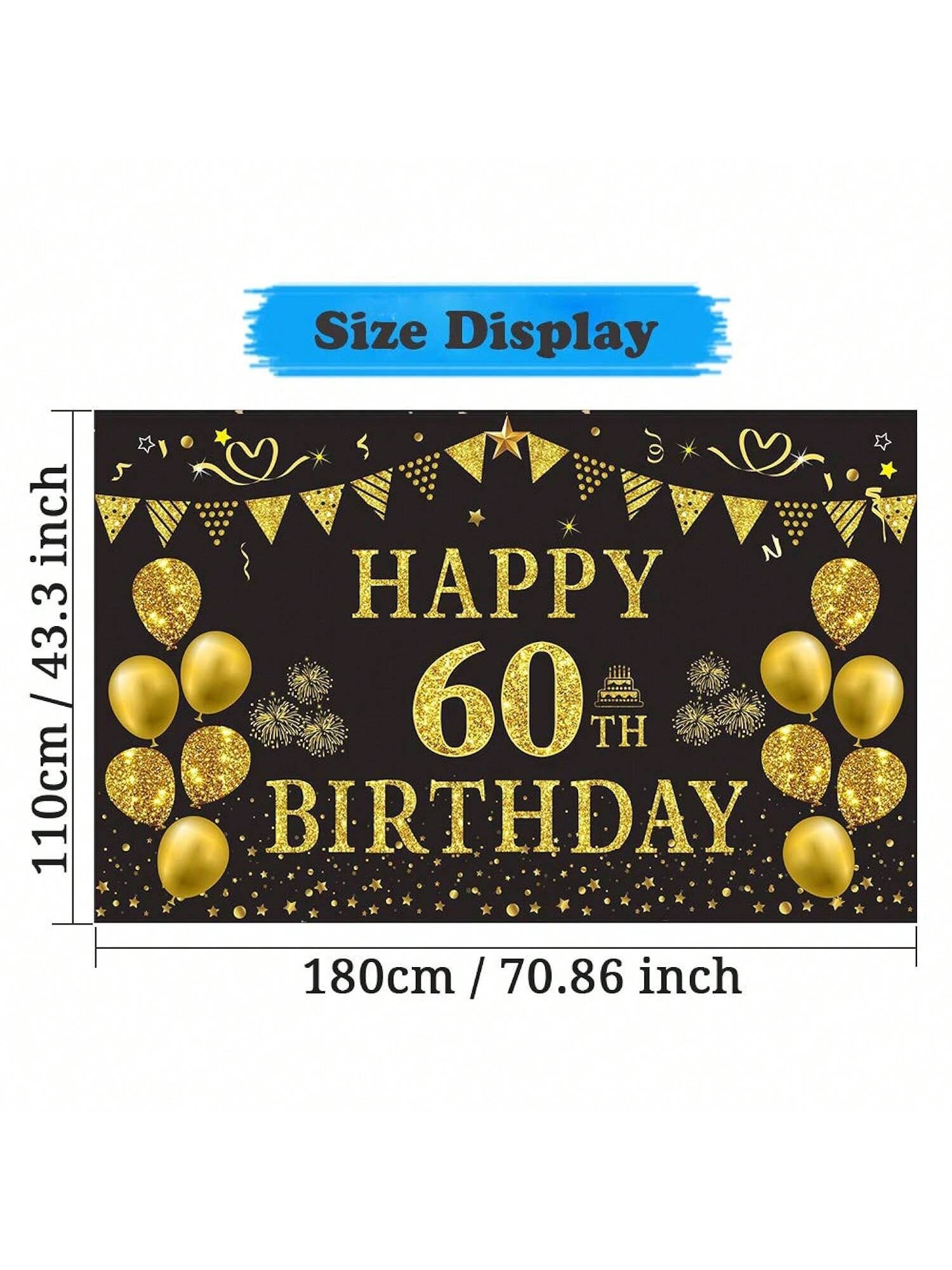 Gold and Black 60th Birthday Backdrop Banner for Party and Photography Decor