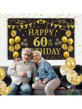 Gold and Black 60th Birthday Backdrop Banner for Party and Photography Decor