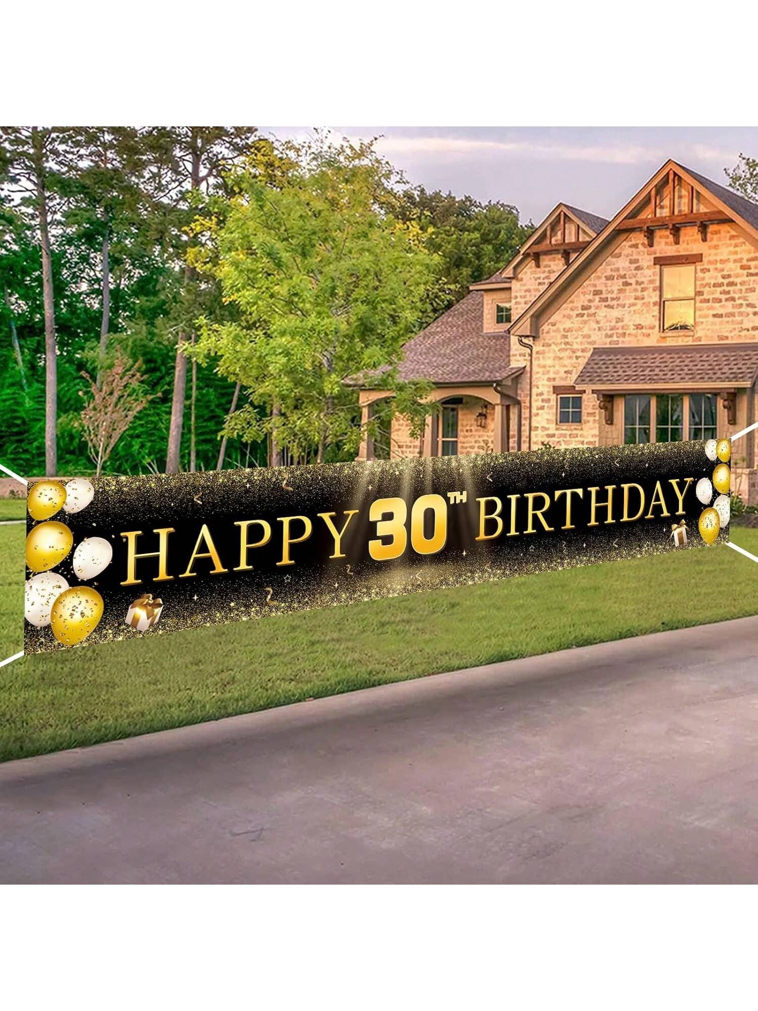 Black and Gold 30th Birthday Banner and Yard Signs for Indoor Outdoor Parties