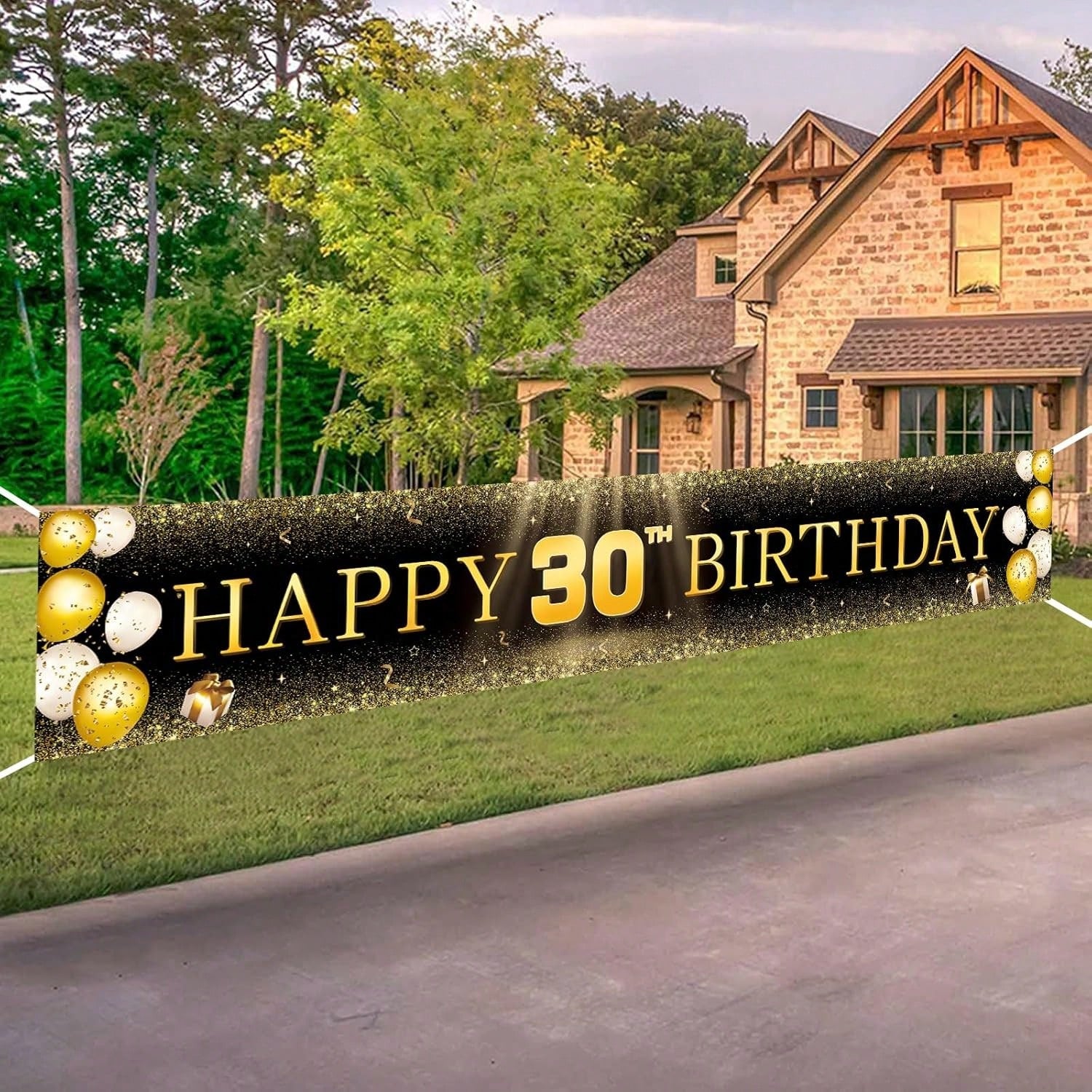 Black and Gold 30th Birthday Banner and Yard Signs for Indoor Outdoor Parties