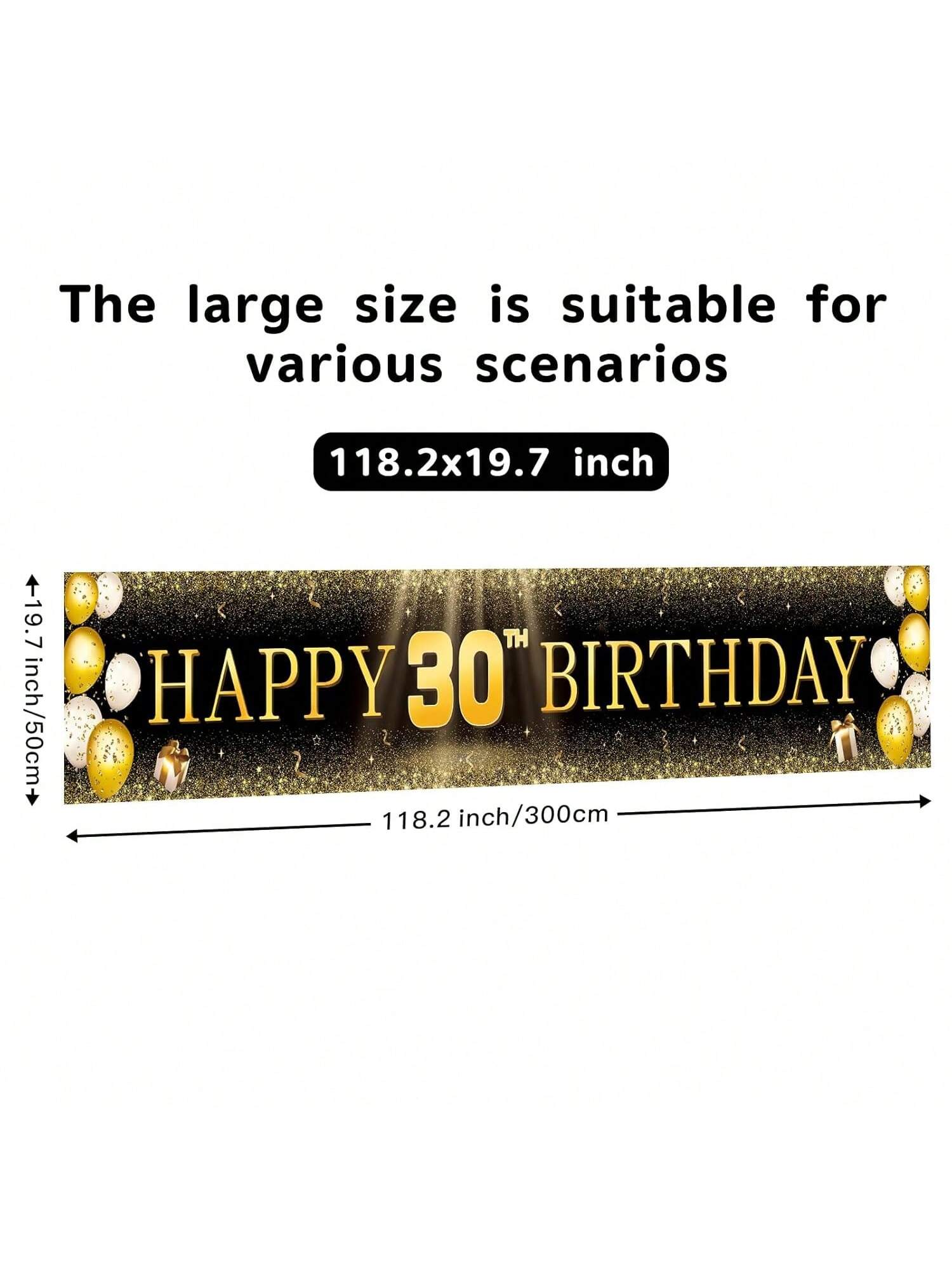 Black and Gold 30th Birthday Banner and Yard Signs for Indoor Outdoor Parties