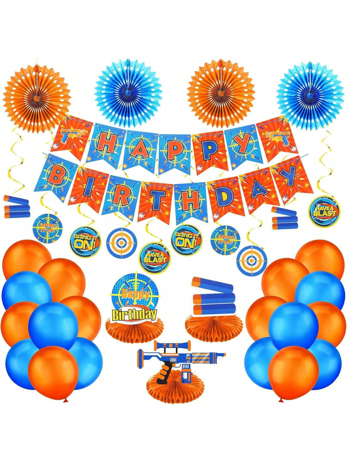 30PCS Dart Party Decorations Gun Theme Birthday Paper Fans & 3D Centerpieces