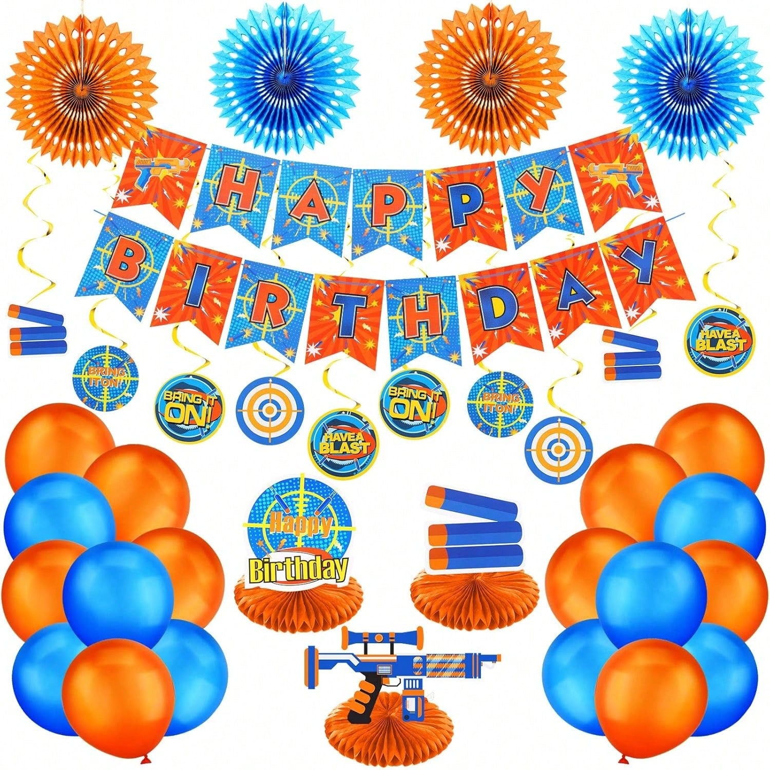 30PCS Dart Party Decorations Gun Theme Birthday Paper Fans & 3D Centerpieces