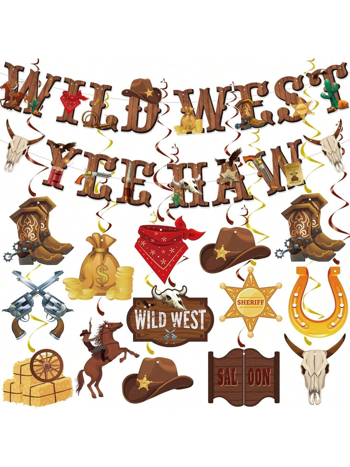 26pcs Western Party Decorations with Banners Swirls and Streamers