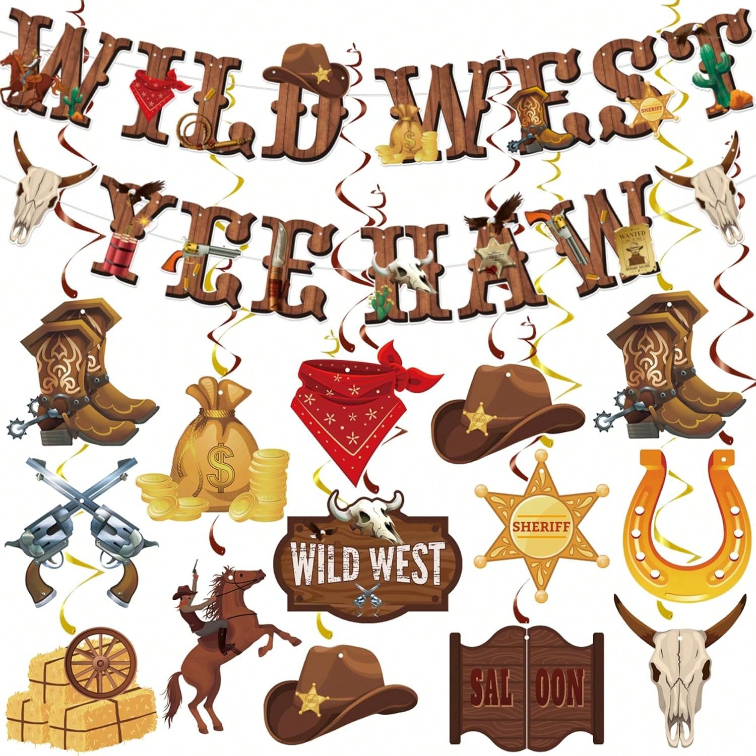 26pcs Western Party Decorations with Banners Swirls and Streamers