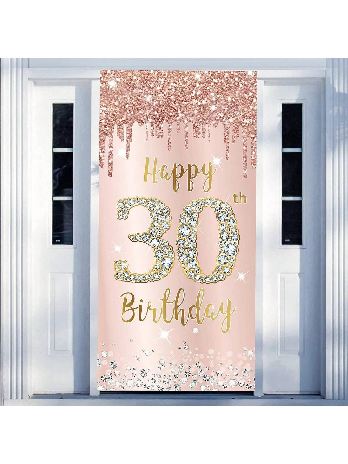 Happy 30th Birthday Door Banner Pink Rose Gold Party Decor