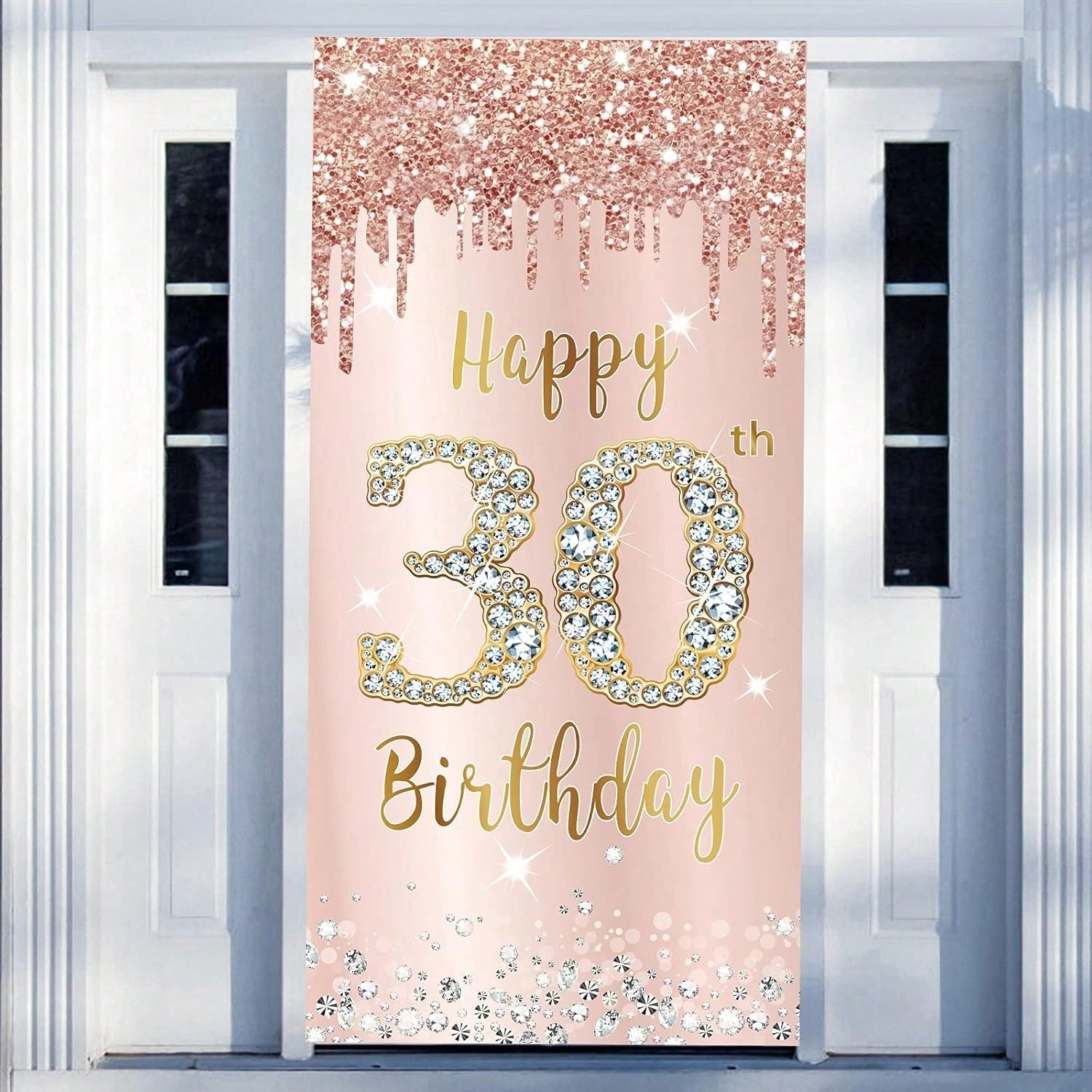 Happy 30th Birthday Door Banner Pink Rose Gold Party Decor