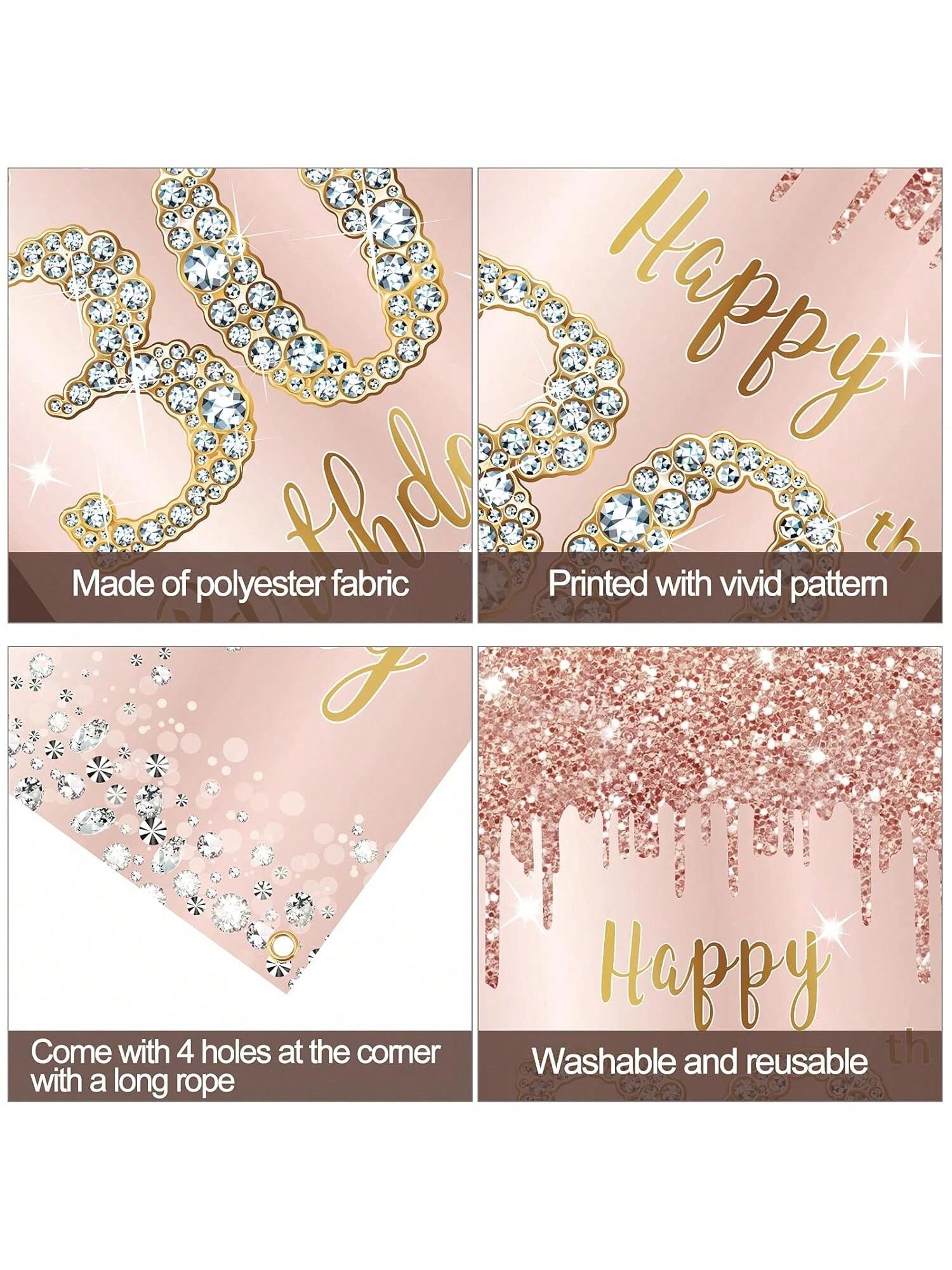 Happy 30th Birthday Door Banner Pink Rose Gold Party Decor