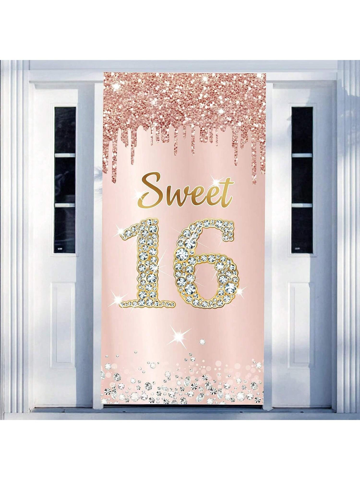 Sweet 16 Birthday Door Banner Pink Rose Gold Party Decor