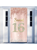 Sweet 16 Birthday Door Banner Pink Rose Gold Party Decor