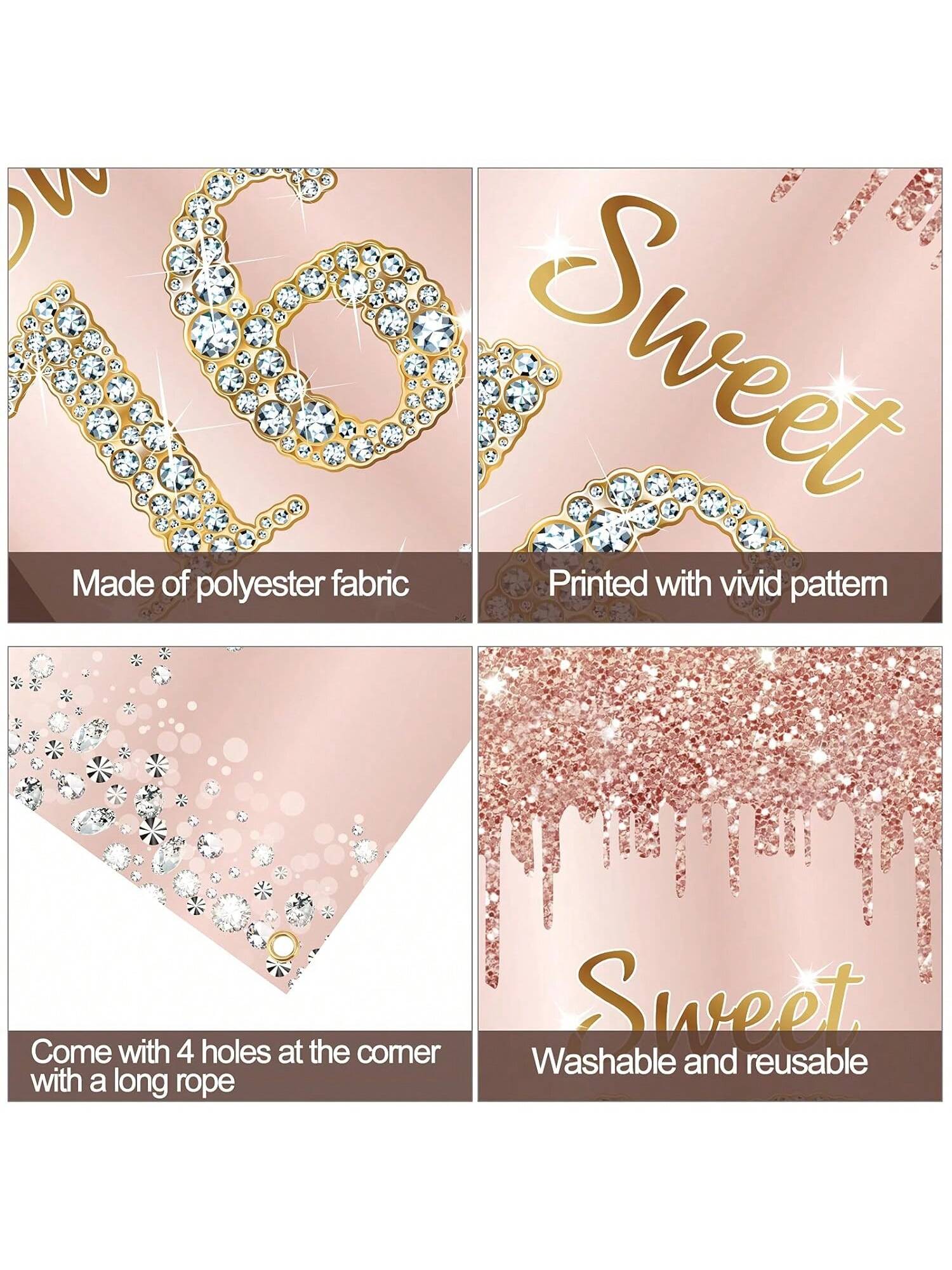 Sweet 16 Birthday Door Banner Pink Rose Gold Party Decor