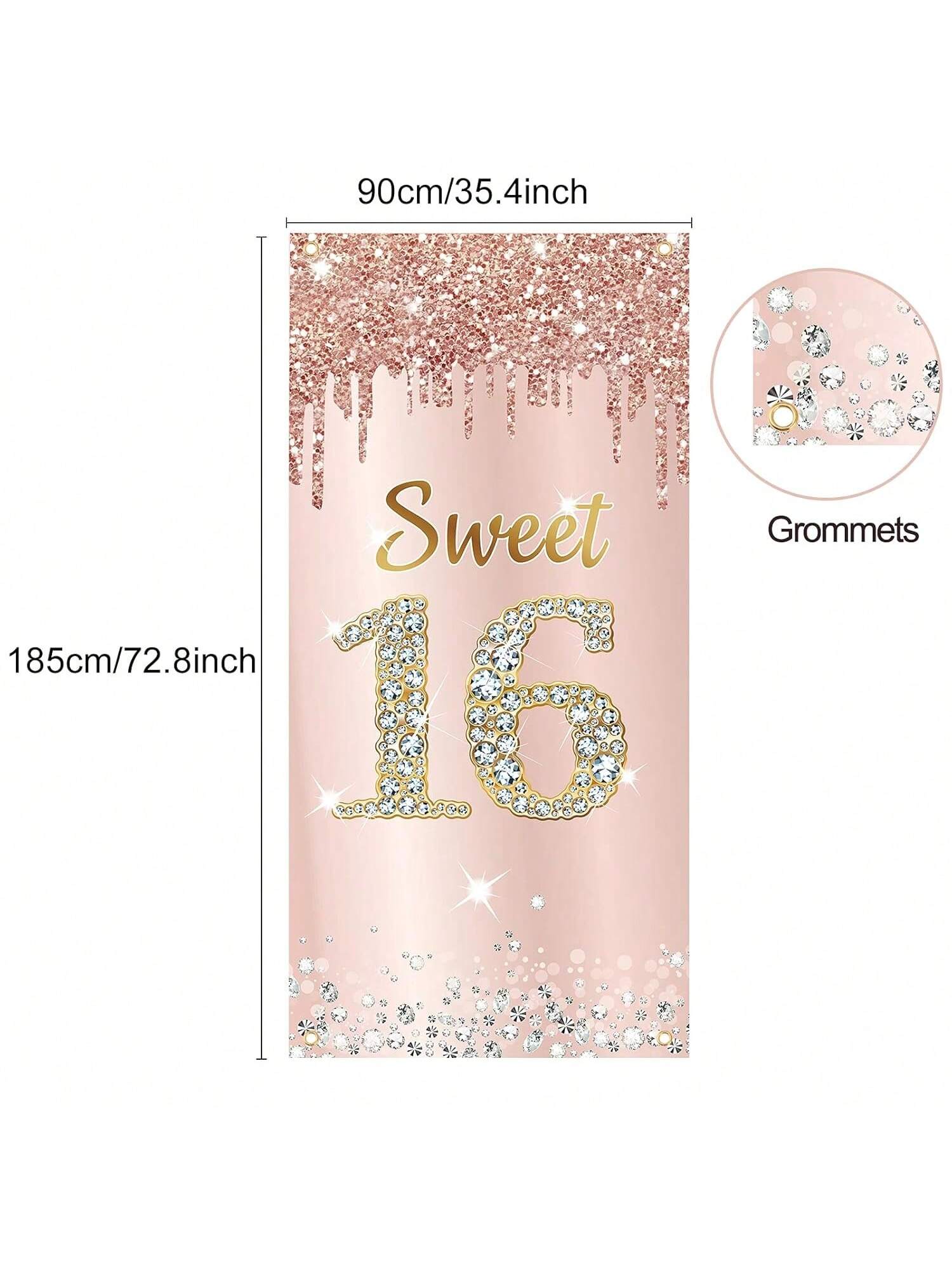 Sweet 16 Birthday Door Banner Pink Rose Gold Party Decor