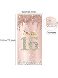 Sweet 16 Birthday Door Banner Pink Rose Gold Party Decor