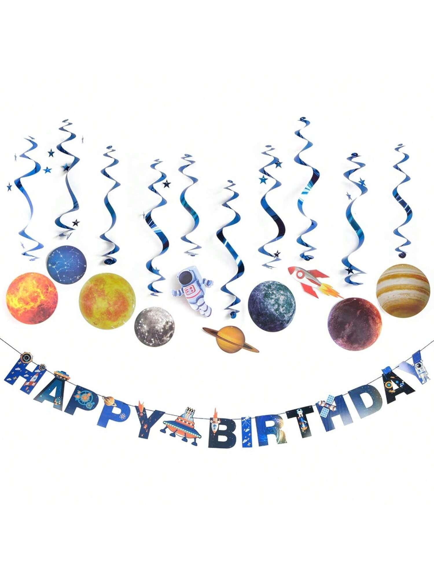 11pcs Solar System Hanging Decorations with Banner and Swirls for Kids Party
