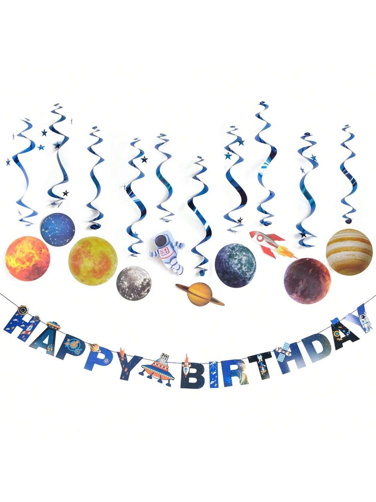 11pcs Solar System Hanging Decorations with Banner and Swirls for Kids Party
