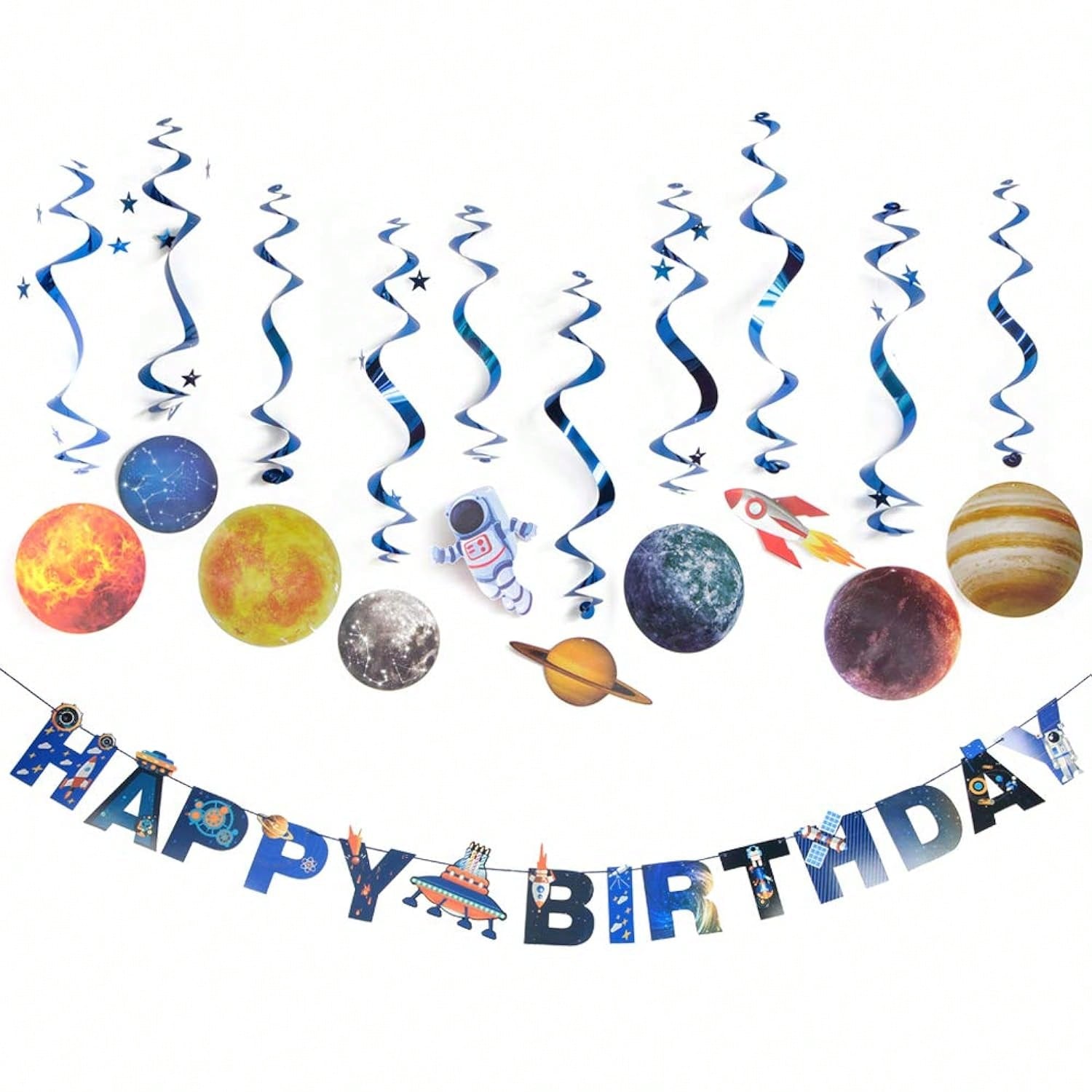 11pcs Solar System Hanging Decorations with Banner and Swirls for Kids Party