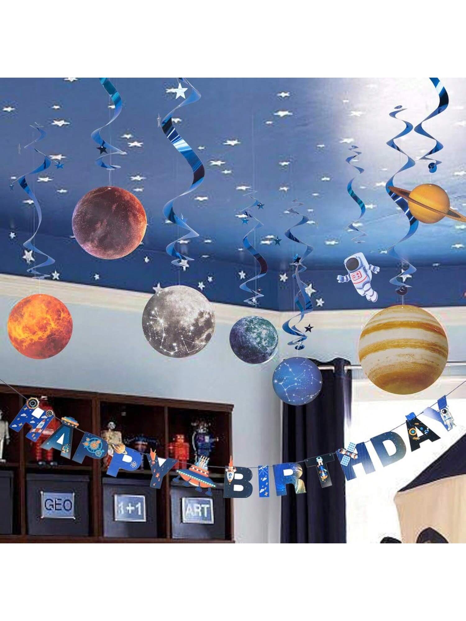 11pcs Solar System Hanging Decorations with Banner and Swirls for Kids Party