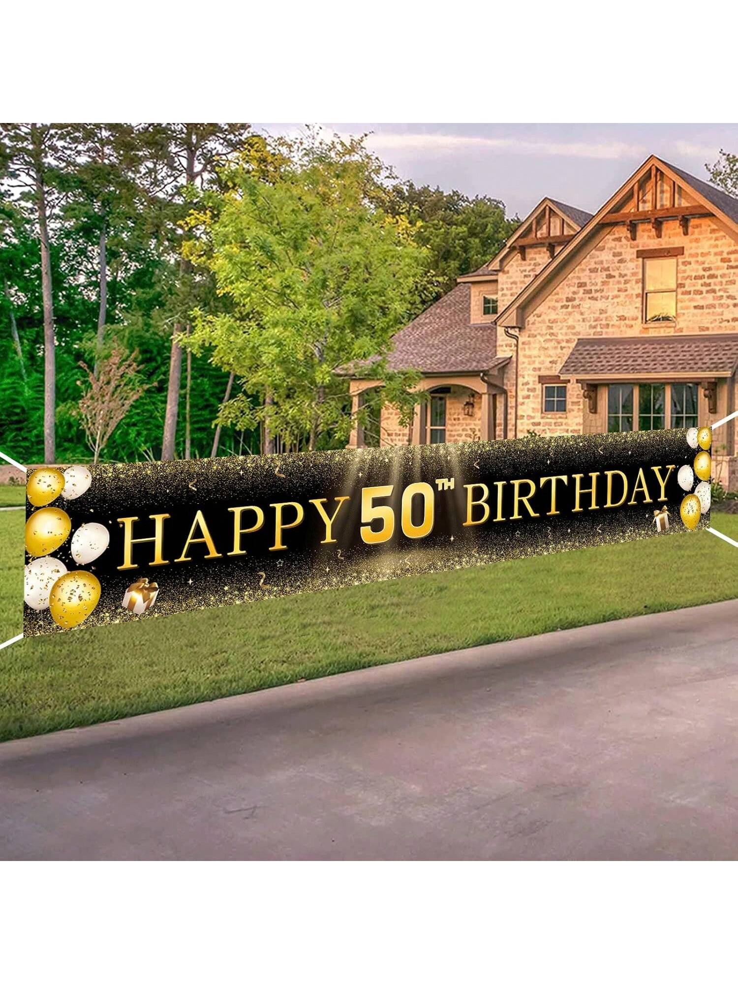 50th Birthday Decorations Black and Gold Banner Yard Signs for Indoor and Outdoor Parties