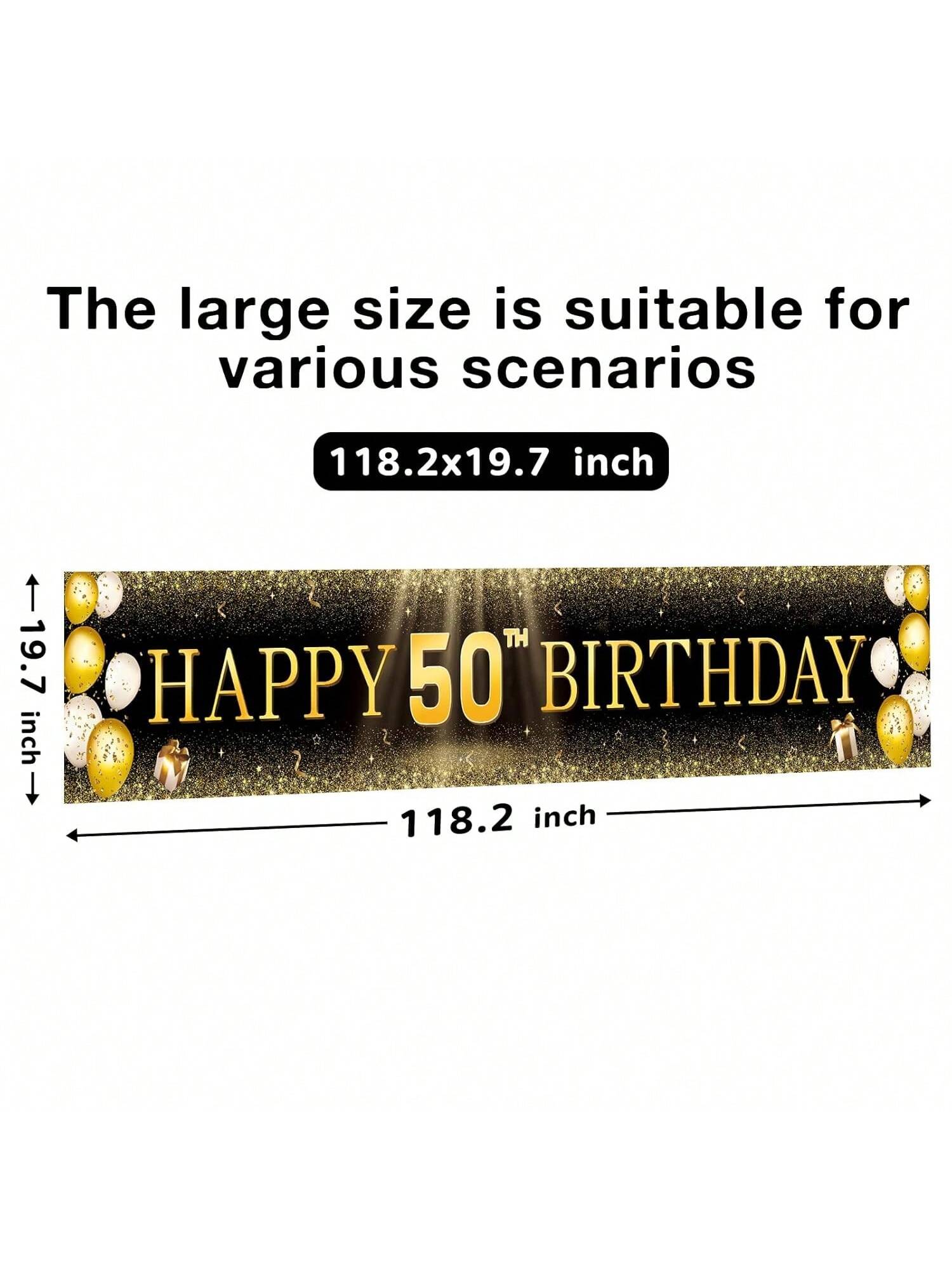 50th Birthday Decorations Black and Gold Banner Yard Signs for Indoor and Outdoor Parties