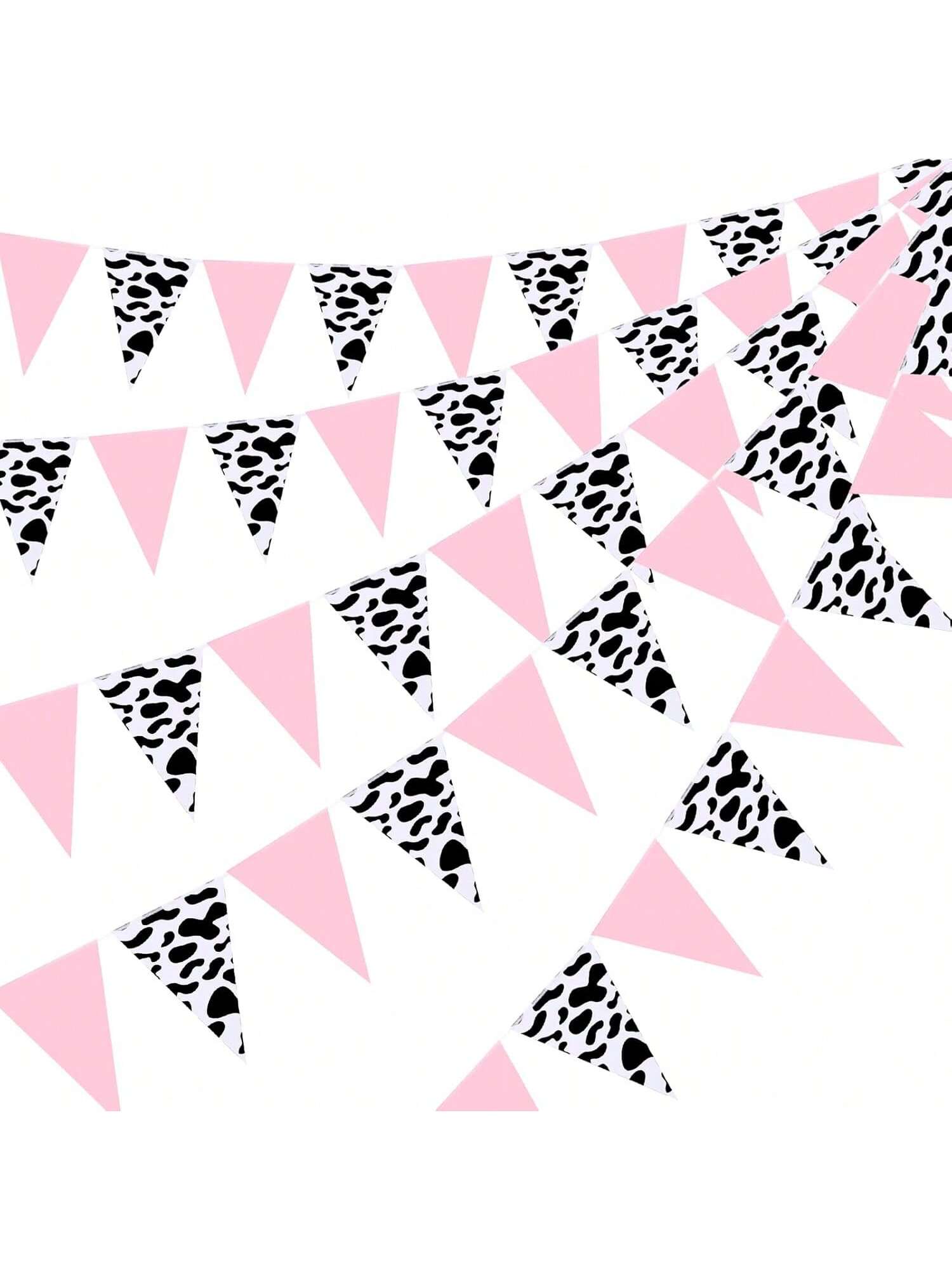 5pcs Cow Print Pennant Banner for Western Cow Birthday & Party Decorations