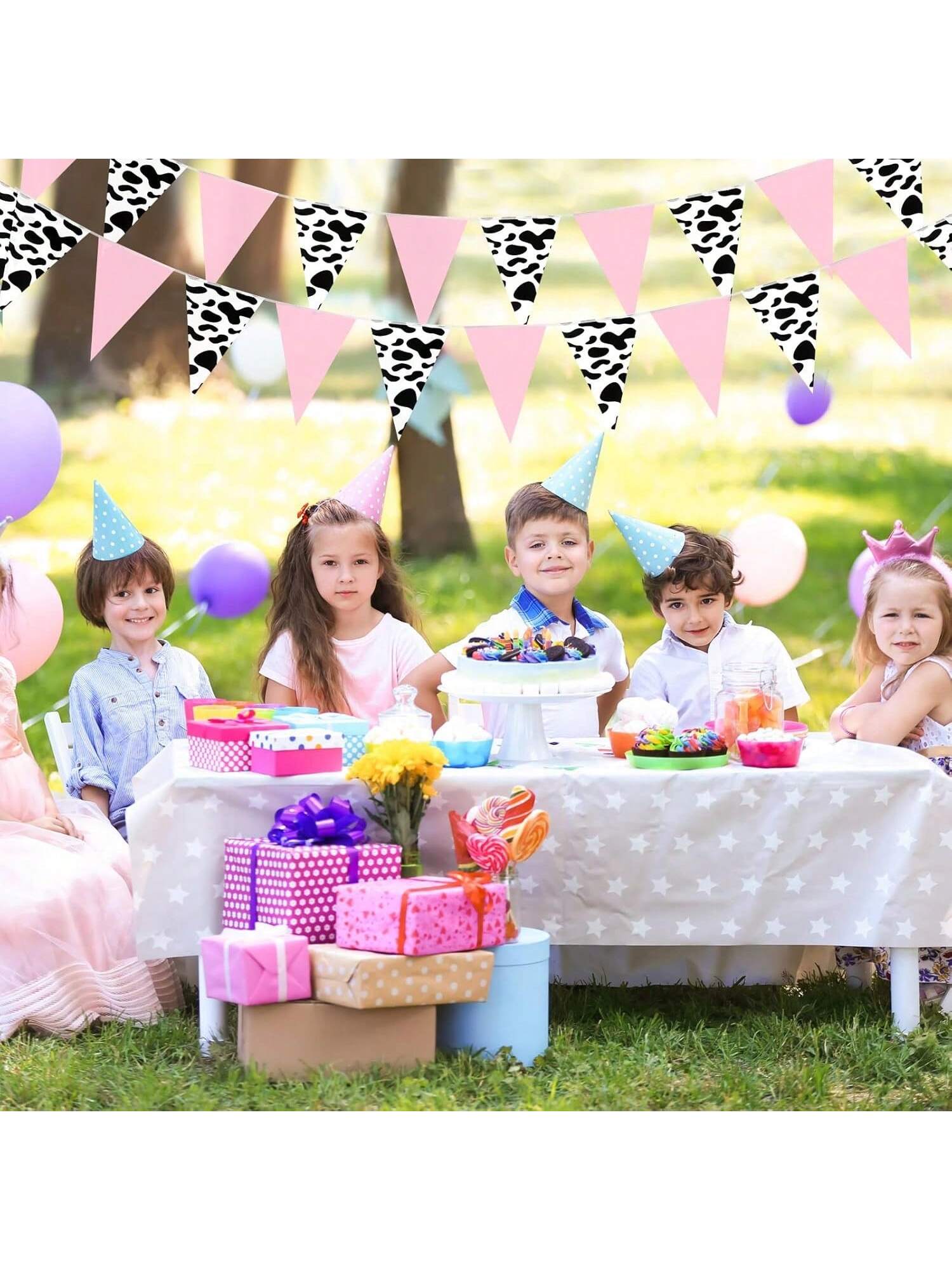 5pcs Cow Print Pennant Banner for Western Cow Birthday & Party Decorations