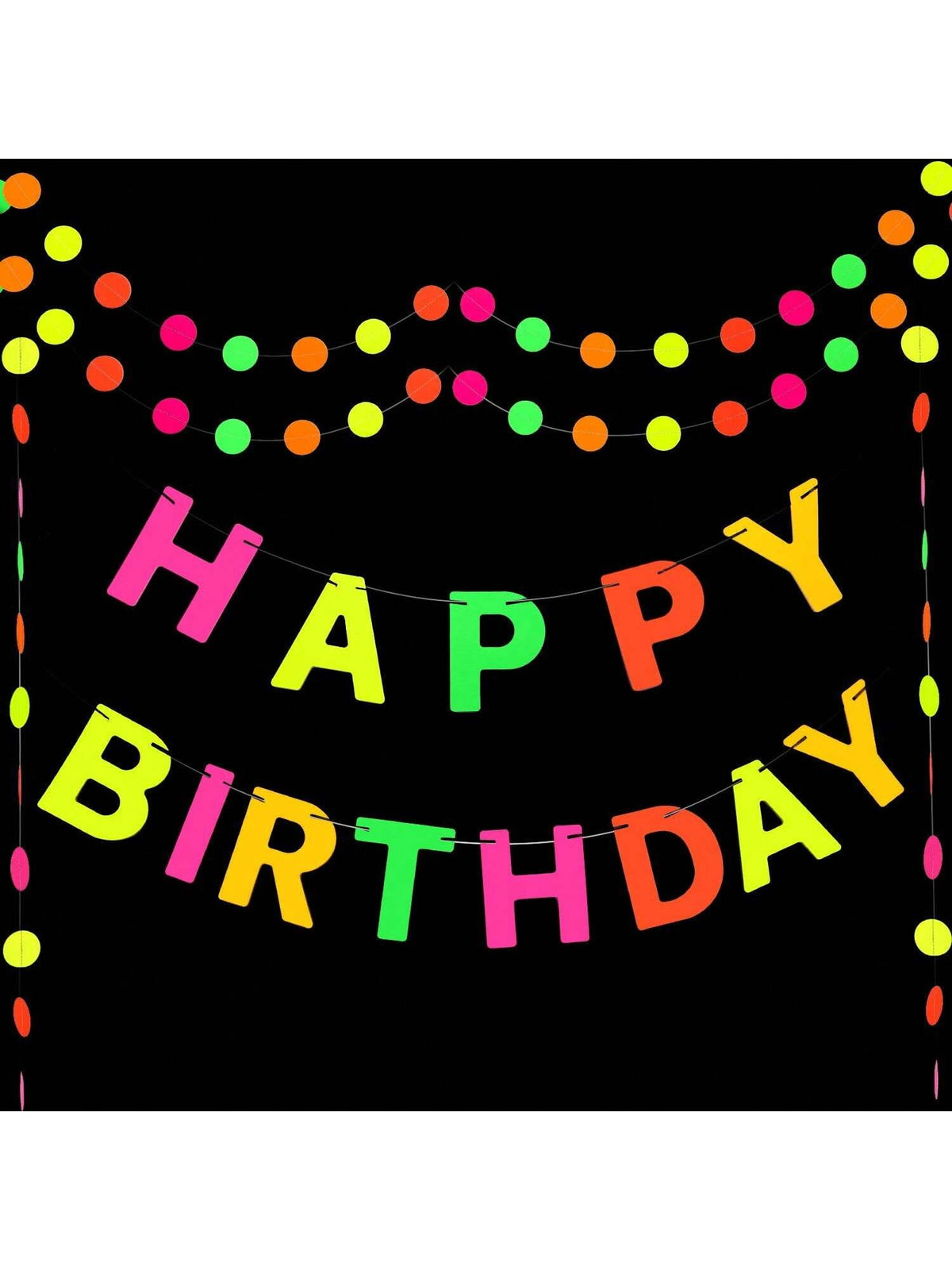 Black Light Neon Happy Birthday Banner UV Glow Party Decoration