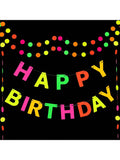 Black Light Neon Happy Birthday Banner UV Glow Party Decoration