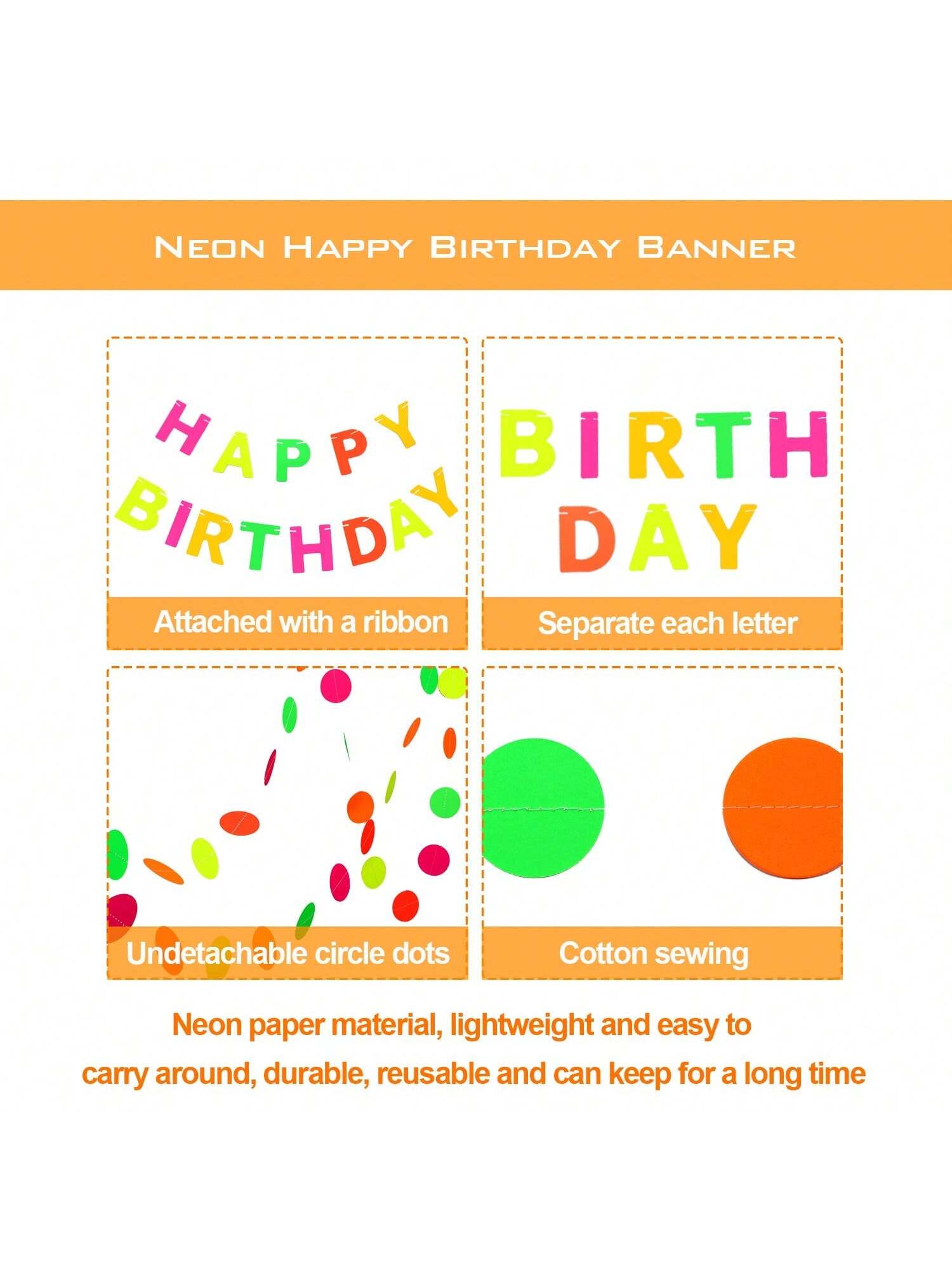 Black Light Neon Happy Birthday Banner UV Glow Party Decoration