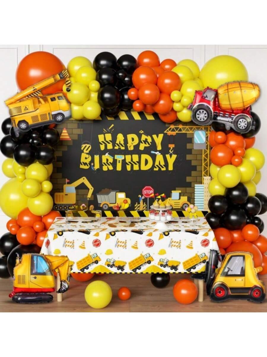 Construction Party Supplies Set Dump Truck Balloon Arch Garland Backdrop Tablecloth