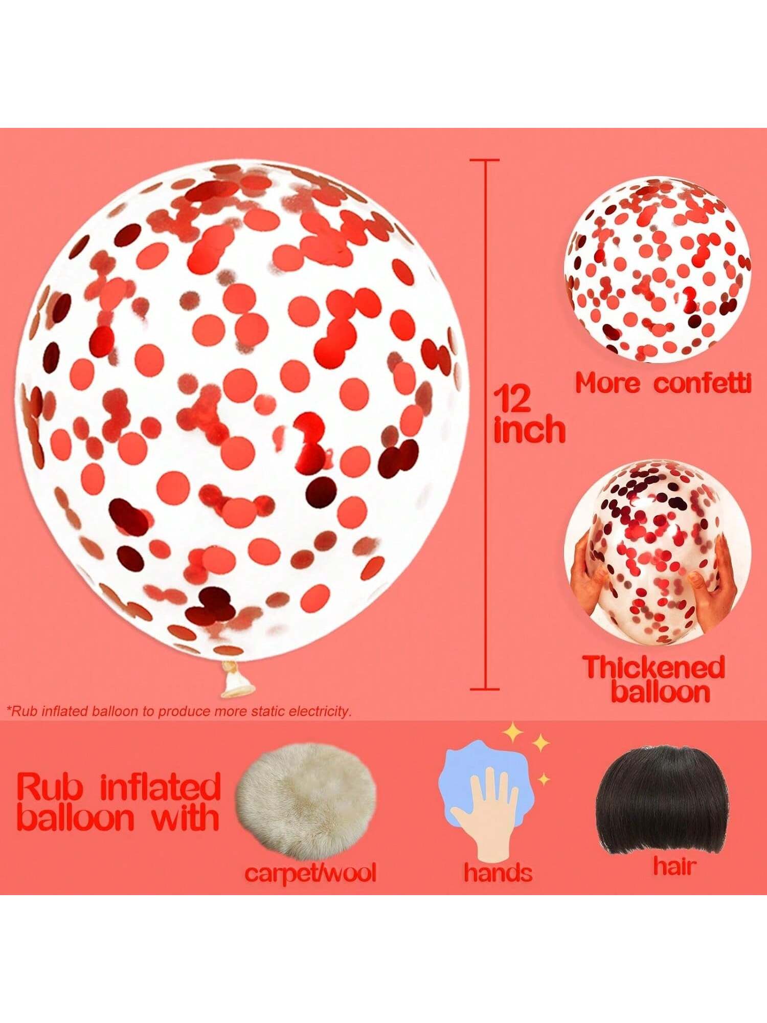 25 Pc 12 Inch Red Confetti Latex Balloons for Birthday Graduation and Party Decor
