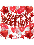 3D Red Happy Birthday Balloon Set with Stars, Hearts & Swirls Decor