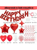 3D Red Happy Birthday Balloon Set with Stars, Hearts & Swirls Decor