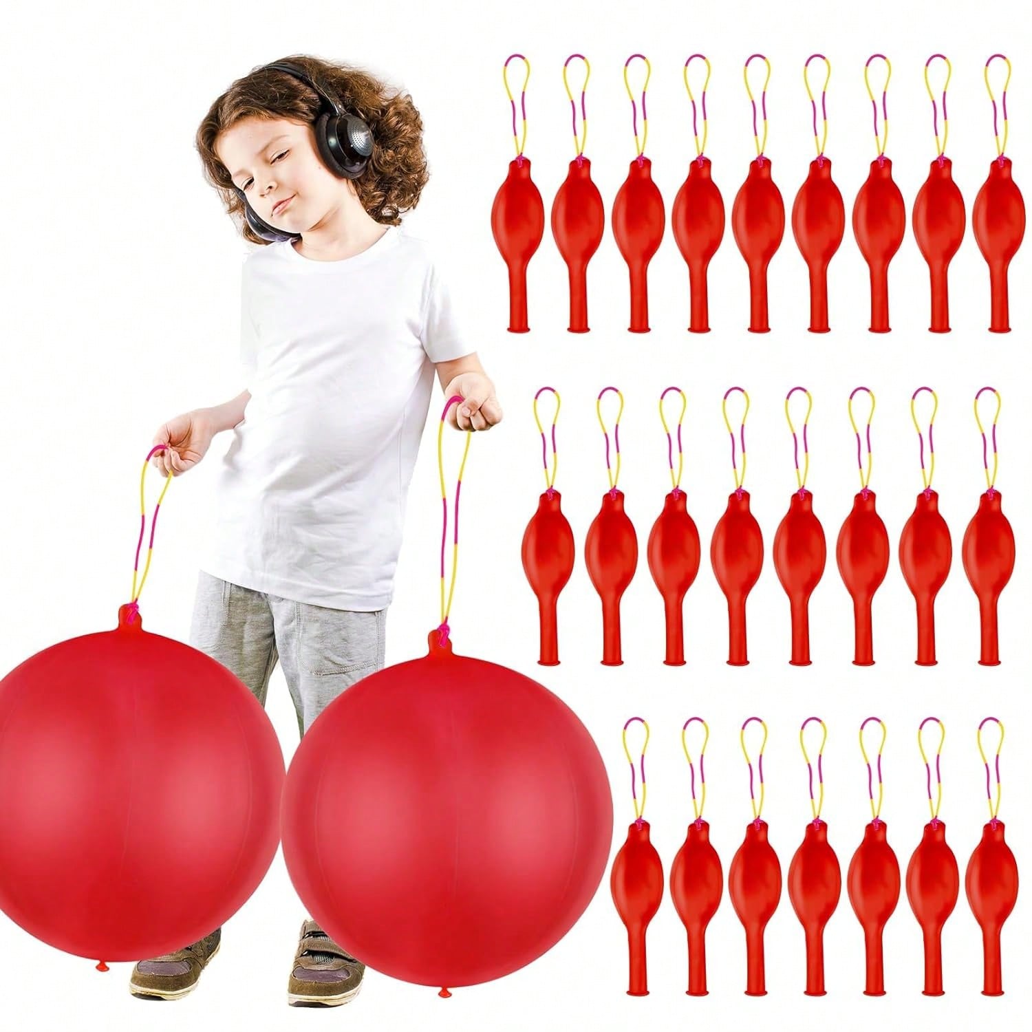 24 Red Punch Balloons with Handles for Kids Birthday Party Favors & Games