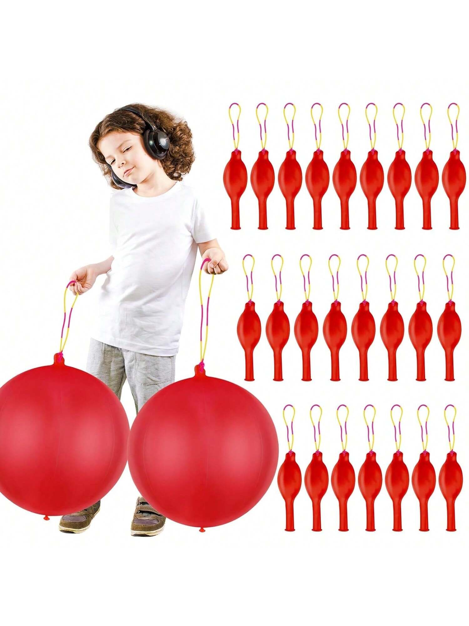 24 Red Punch Balloons with Handles for Kids Birthday Party Favors & Games