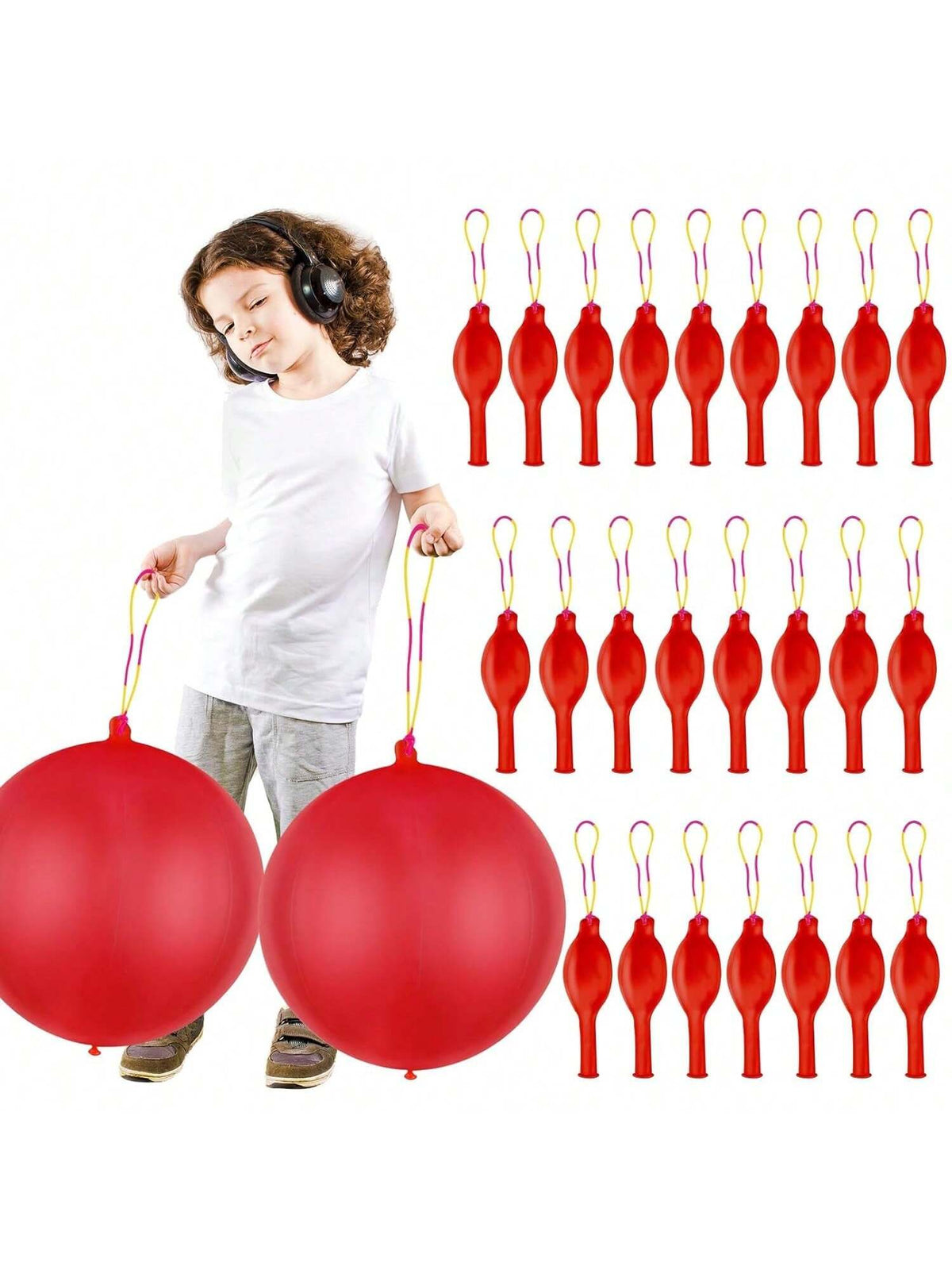 24 Red Punch Balloons with Handles for Kids Birthday Party Favors & Games