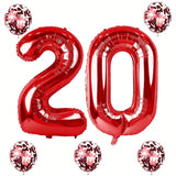 Red 40" Number 20 Balloons with Confetti Jumbo Foil & Latex Party Decor