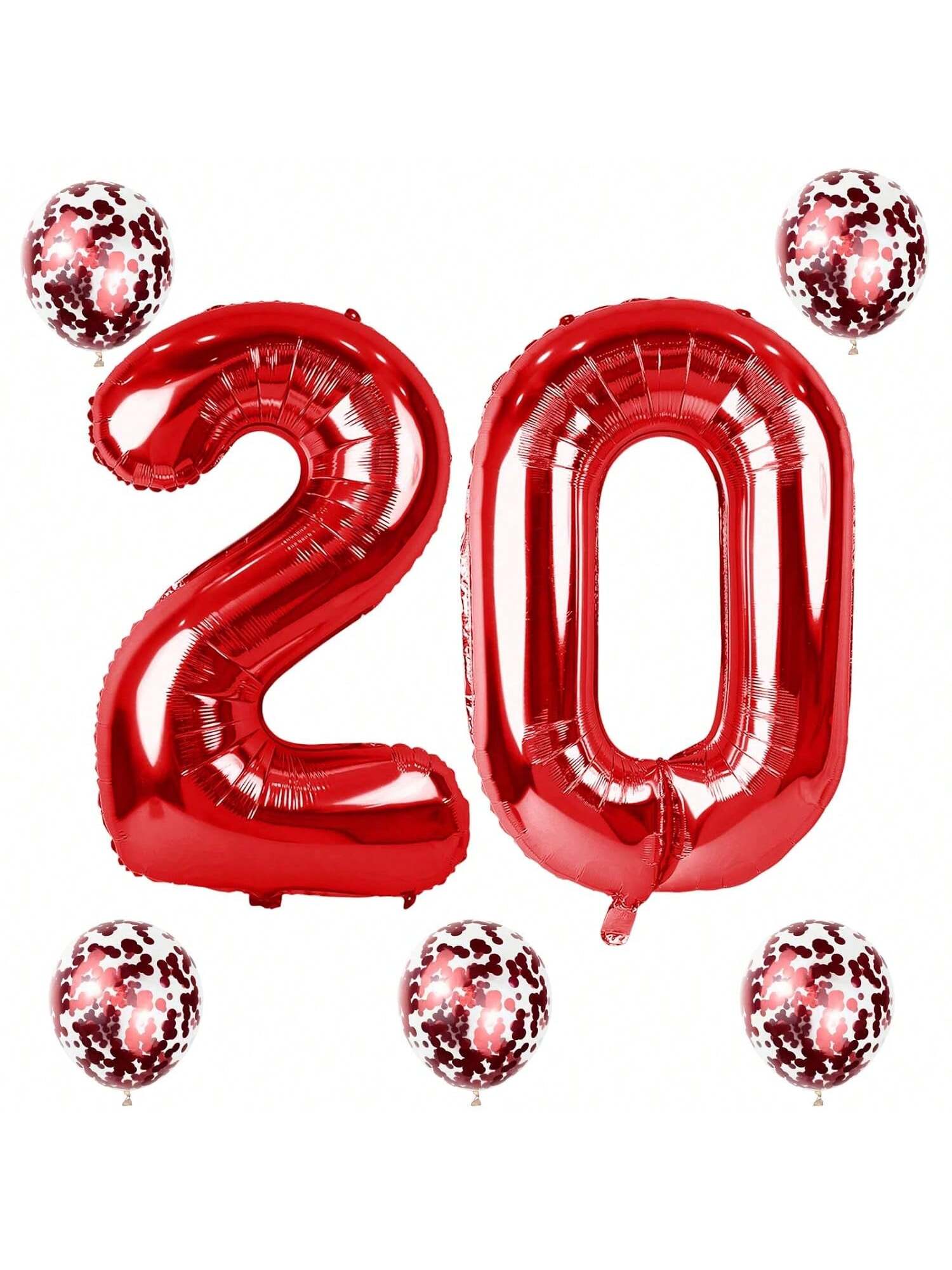 Red 40" Number 20 Balloons with Confetti Jumbo Foil & Latex Party Decor
