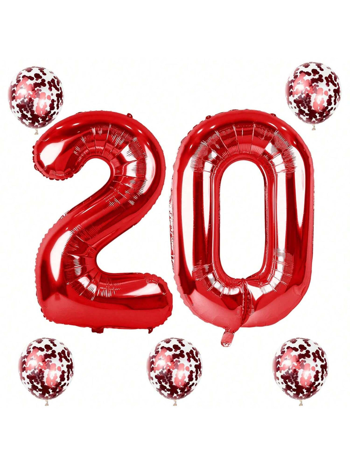 Red 40" Number 20 Balloons with Confetti Jumbo Foil & Latex Party Decor
