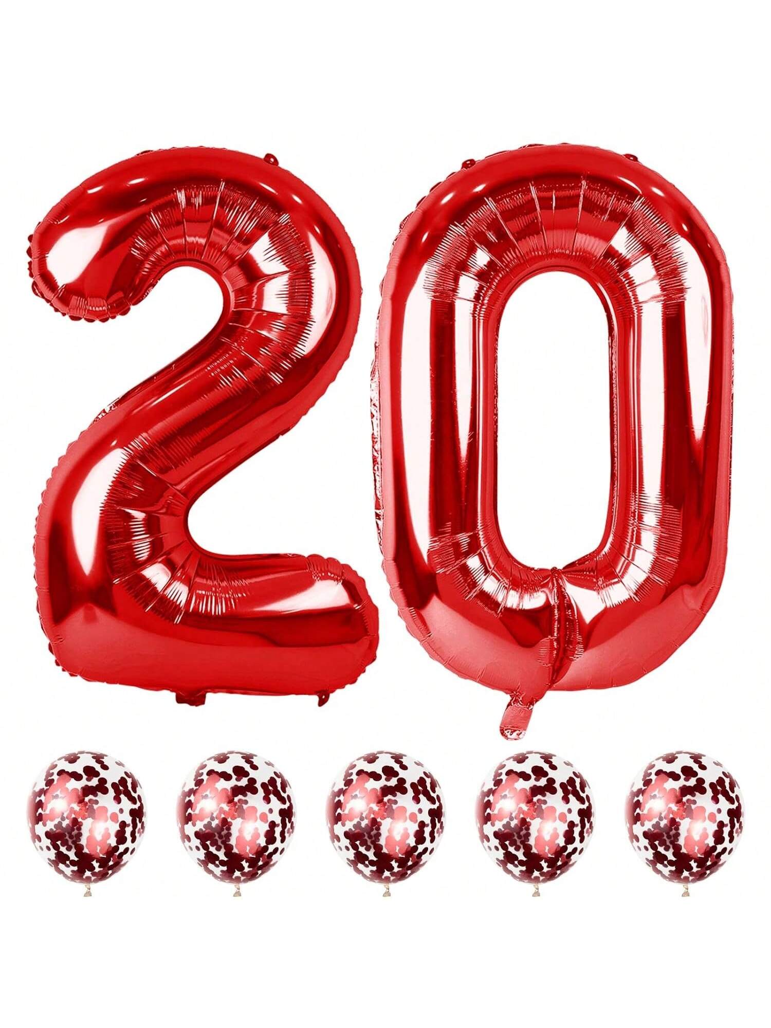 Red 40" Number 20 Balloons with Confetti Jumbo Foil & Latex Party Decor