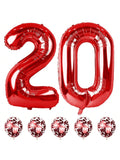 Red 40" Number 20 Balloons with Confetti Jumbo Foil & Latex Party Decor