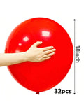 32PCS 18" Red Round Latex Balloons for Birthdays Weddings Party Decor