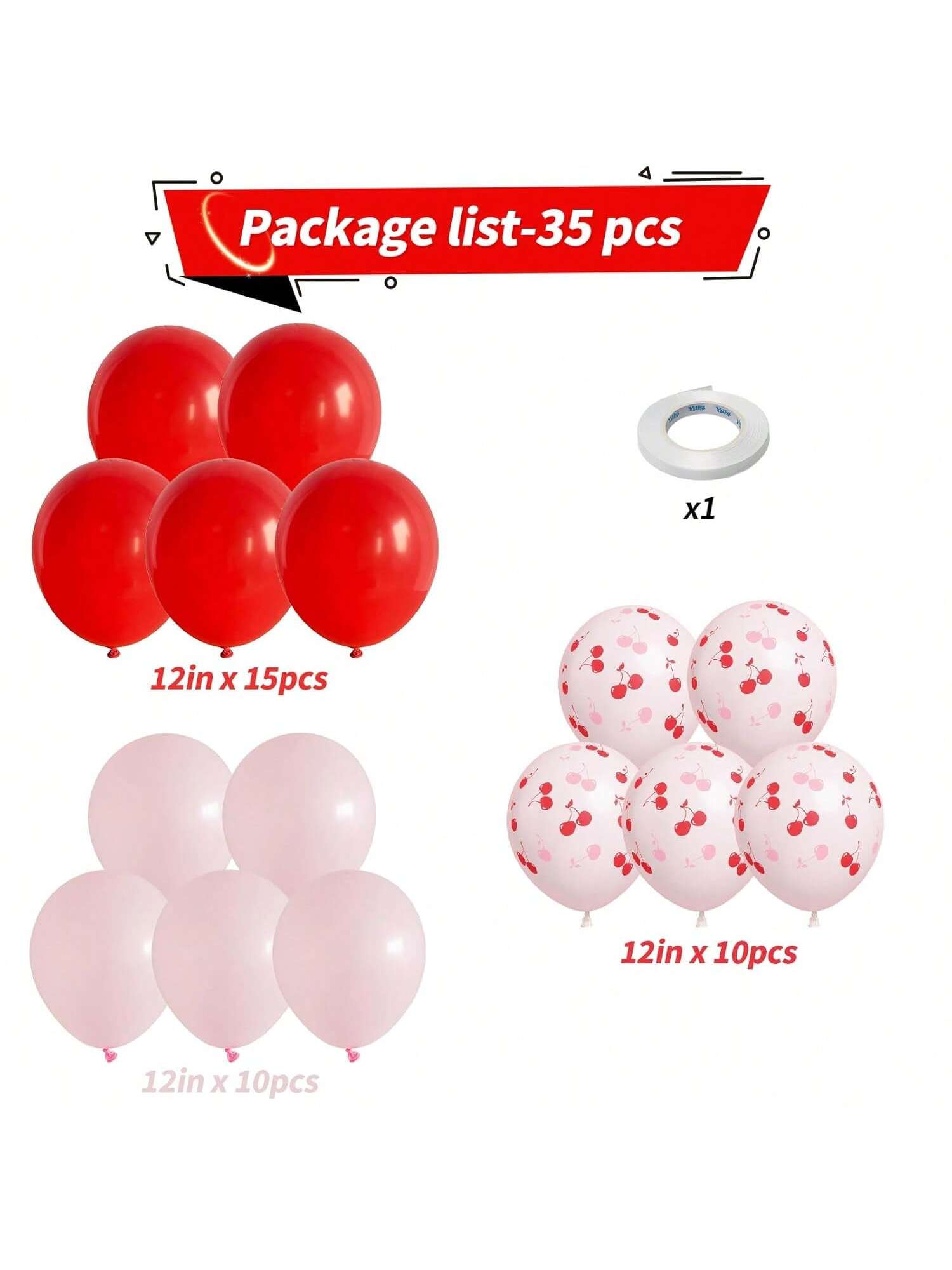 35PCS 12 Inch Red Pink Cherry Helium Latex Balloons for Birthday Bridal Decor