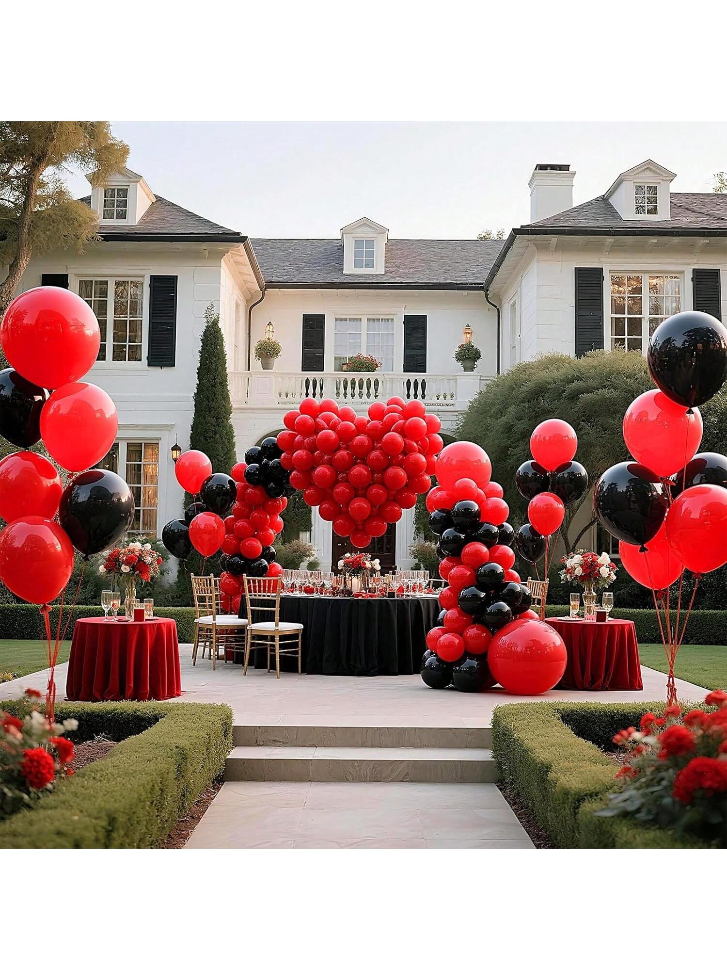 100PCS Red Black 12 Inch Latex Balloons for Birthday Wedding Party Decor